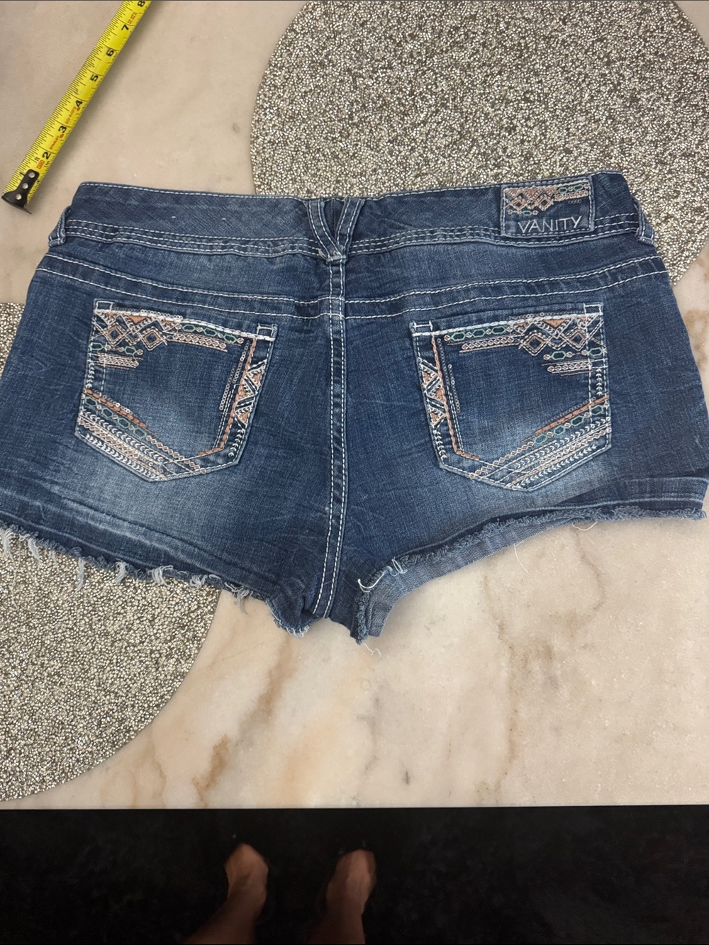 Vanity Blue Denim Shorts with Embroidered Back Pockets